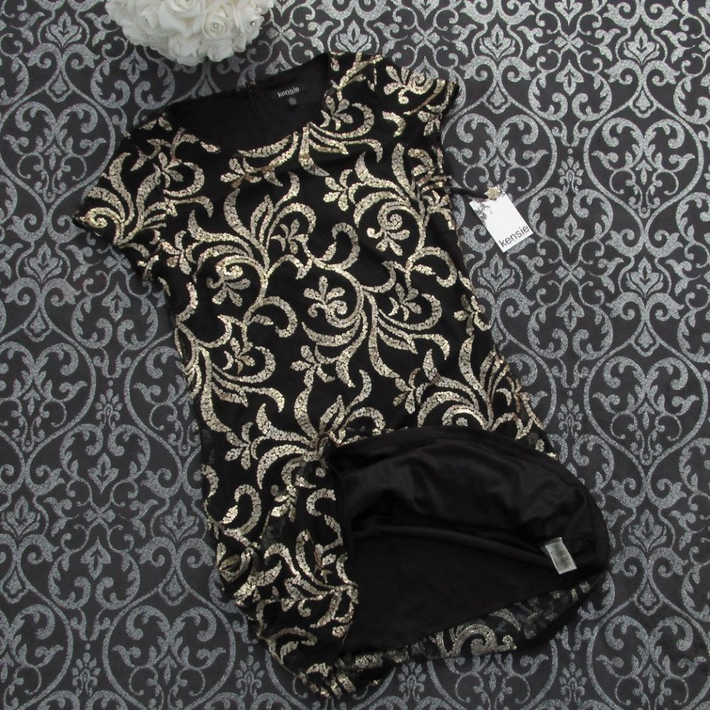 Black Gold Sequin Embellished Cocktail Dress; Excellent Condition; Worn Once - Picture 13 of 14